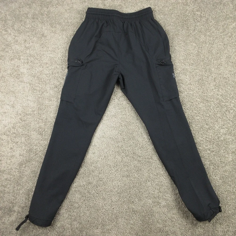 Under Armour Project Rock Pants Mens Small Black UA Woven Cargo Performance Bull